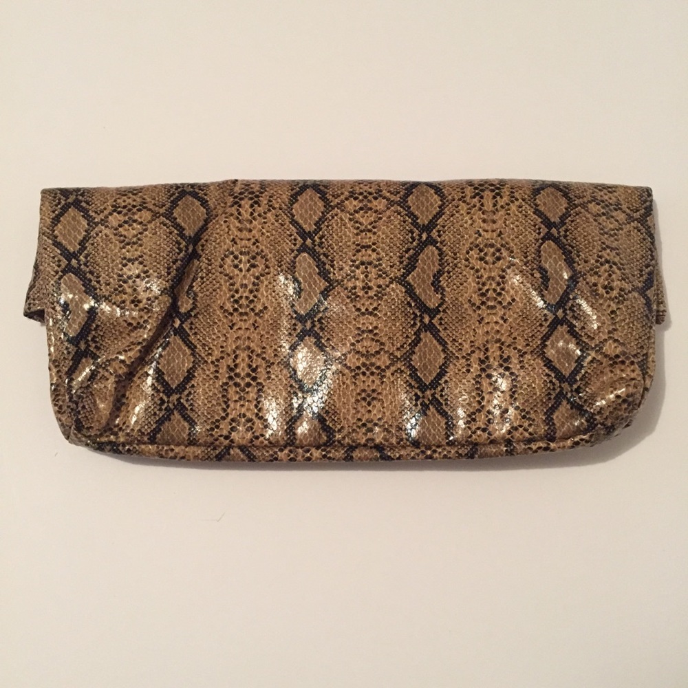 Beige Python Print Clutch - image 2